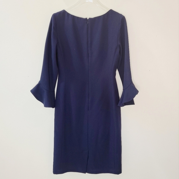 KARL LAGERFELD PARIS Navy Blue Scuba Crêpe Sheath Ruffle Sleeve Dress Sz S - Picture 5 of 16